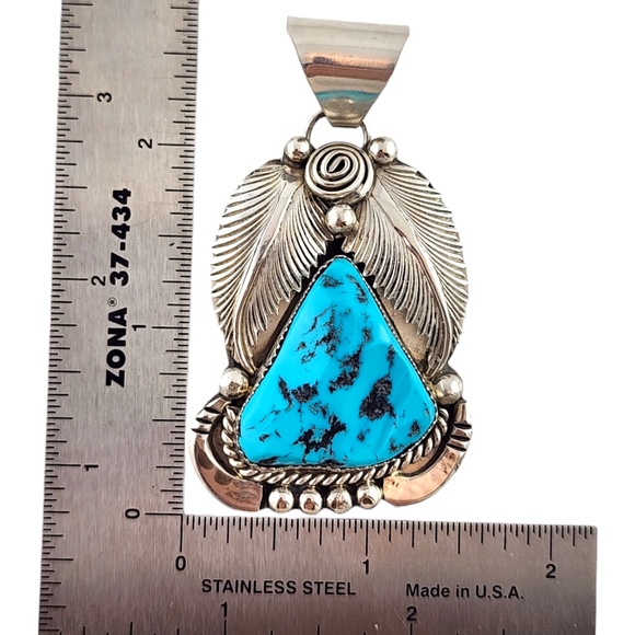 Daniel Etsitty Sterling Silver Navajo Turquoise Pendant #20088 - Picture 6 of 7